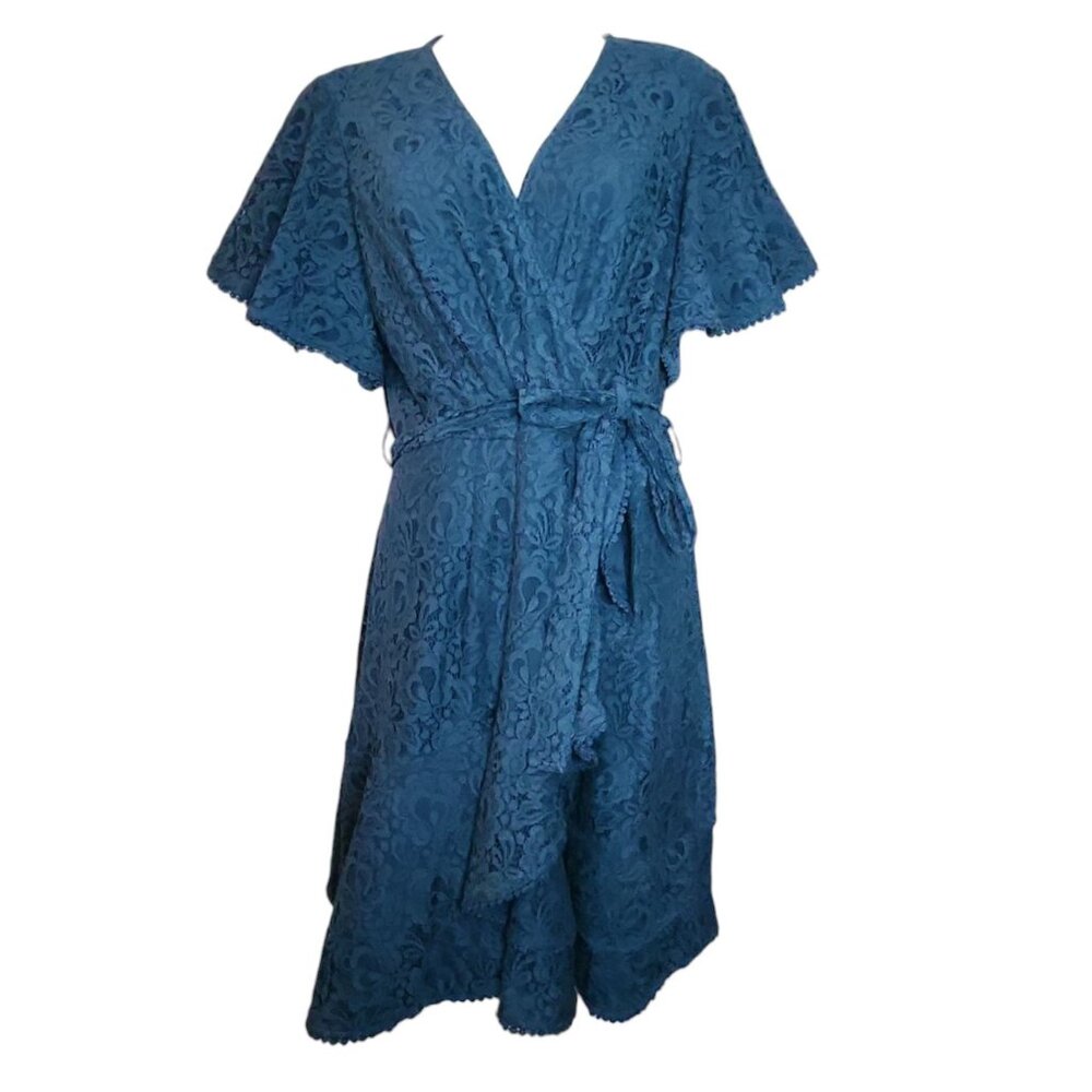 City Chic‎ Dress Womens Size 16 Peacock Blue Sweet Luv Lace Faux Wrap NWT New